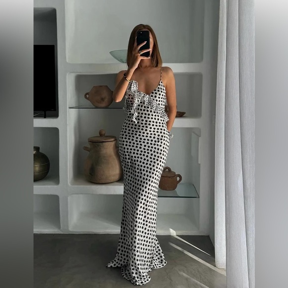 Zara RUFFLED SATIN EFFECT POLKA DOT DRESS - Picture 11 of 16